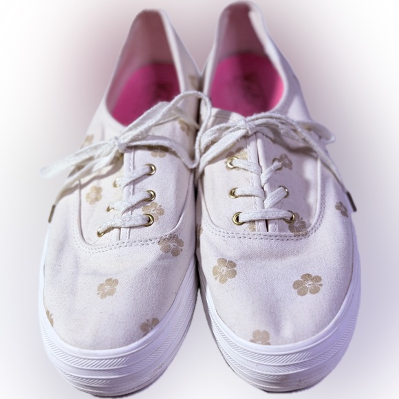 Keds Triple Hibiscus Platform Sneakers Women’s 9 / 9.5 Natural/Gold 1½" Platform - Picture 3 of 6